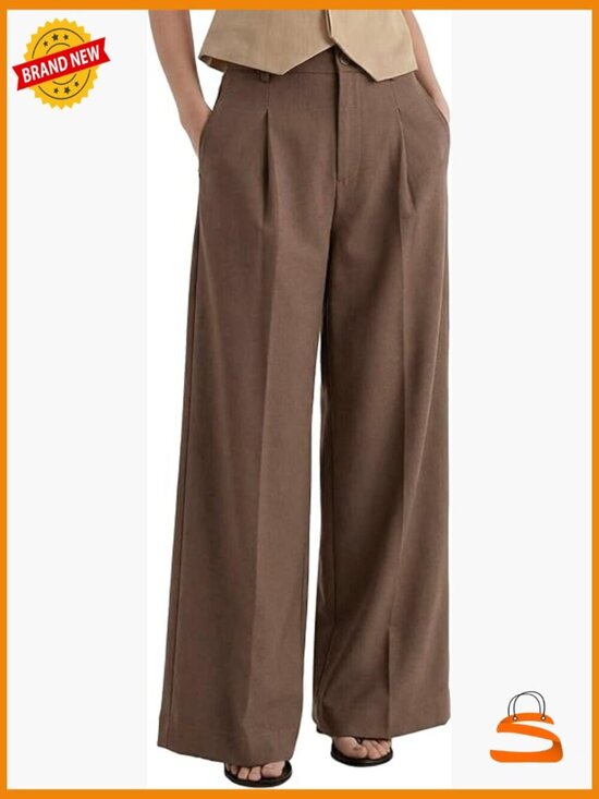 Pants - Wide Leg Linen Blend Palazzo Pants Trousers Business Casual